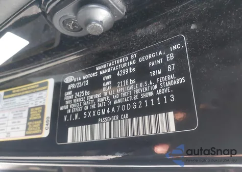 2013 Kia Optima Lx from USA, damaged, VIN 5XXGM4A70DG211113